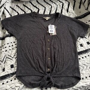 Gray Button-Up Tie Front Top NWT